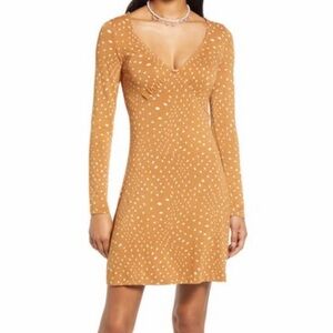 Long Sleeve Mustard Color Dress with Dots All Over Size S